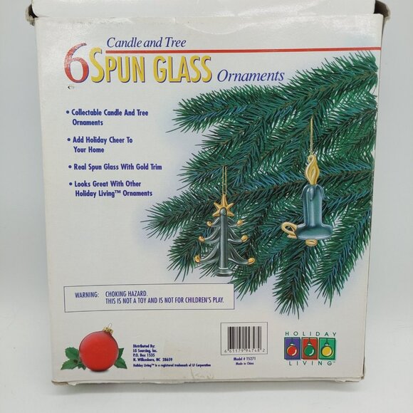 Holiday Living Ornaments Spun Glass Clear & Gold Candles & Trees Set Of 6 - Picture 7 of 8